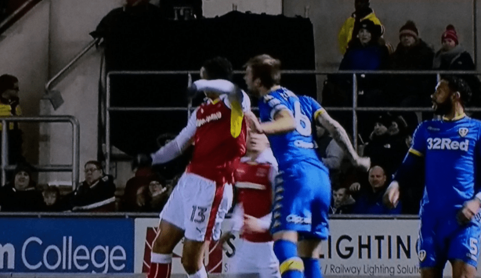  Peter Odewingie launches into Liam Cooper and instantly gets a red card