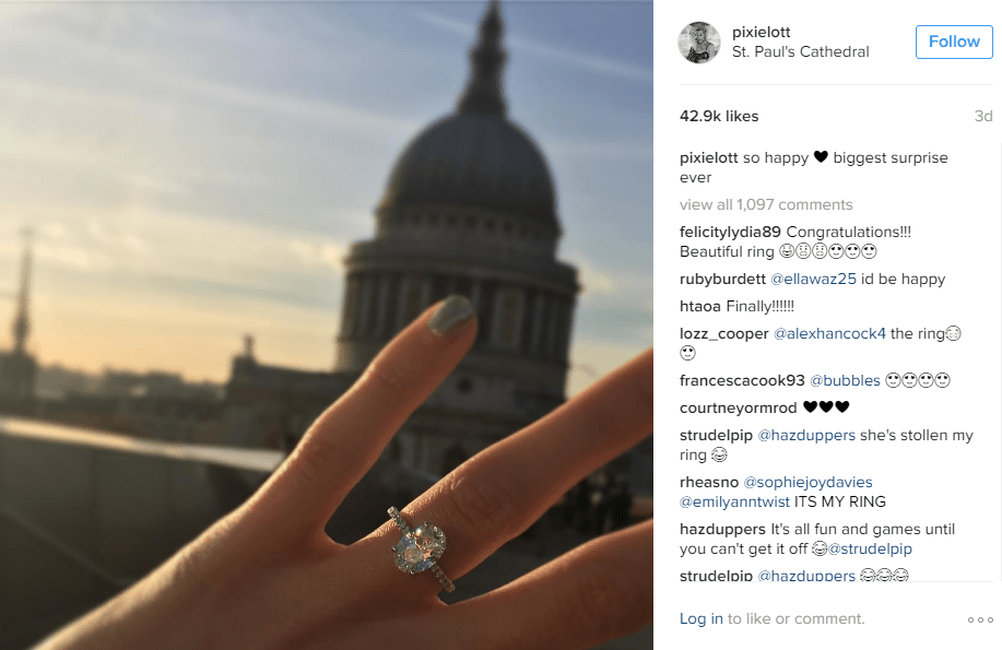  Pixie shared a snap of her stunning ring on Instagram after Oliver proposed