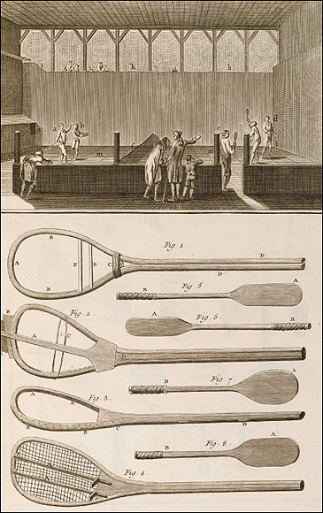  Real tennis rackets are smaller than modern rackets. Their asymmetrical head is shaped like a human palm - which relates to how the sport was originally played. The racket was invented in Italy in 1583.