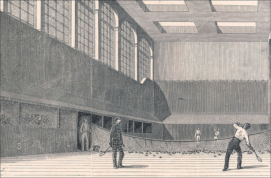  Real tennis being played on a Paris court. In France it has retained its original name of 'jeu de paume'. It is 'royal tennis' in Australia, 'court tennis' in USA and 'real tennis' in Britain.