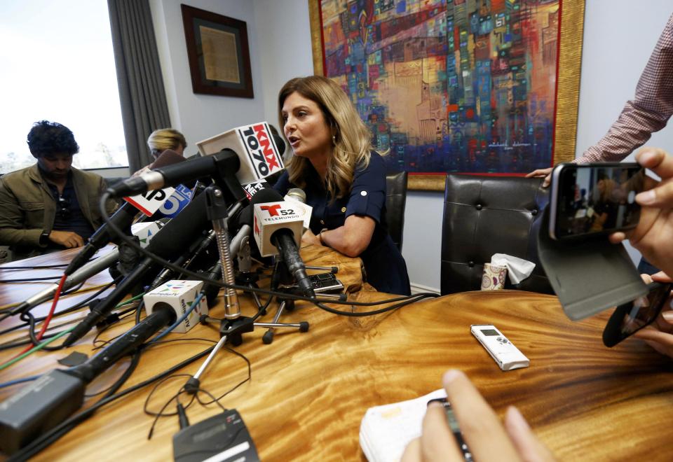  Last Wednesday 'Johnson' was all set to go public with her identity, and reveal to the world who she was, but then dramatically cancelled the press conference - her lawyer Lisa Bloom is pictured