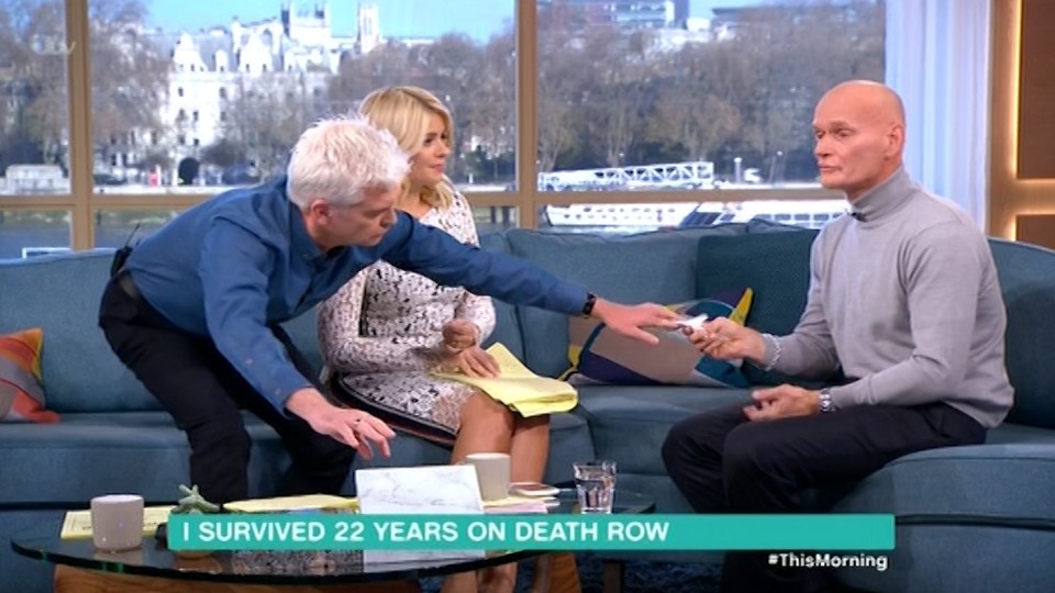  This Morning presenter Phillip Schofield passed Nick Yarris a tissue