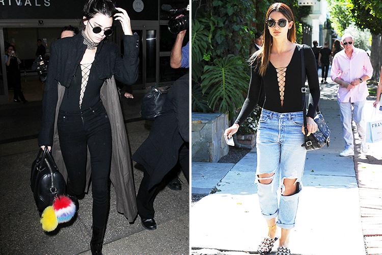  Models Kendall Jenner and Lily Aldridge wore the same strappy top