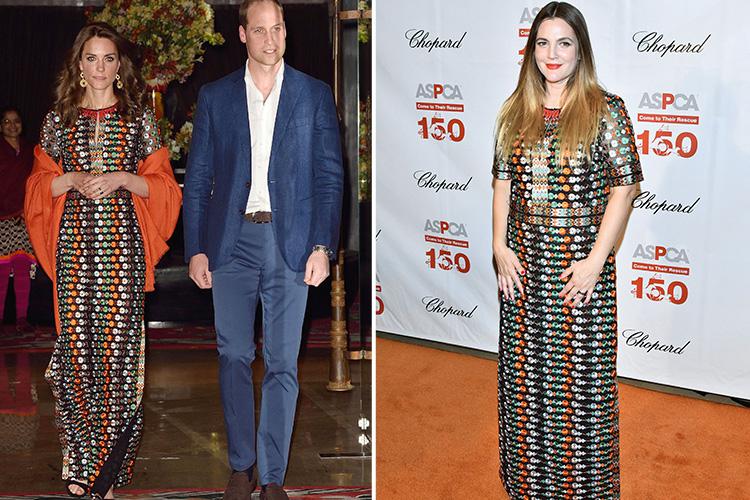  The Duchess of Cambridge wore the same Tory Burch gown as Drew Barrymore. Kate wore hers to a dinner with the King and Queen in Bhutan