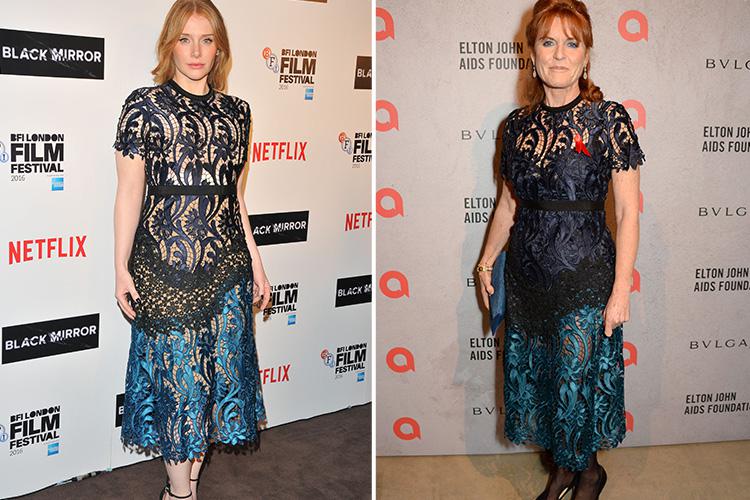  Bryce Dallas Howard in a dress by Self Portrait in October, which was also worn by Sarah Ferguson, Duchess of York, in December