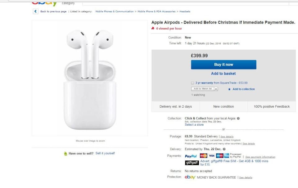  Apple Airpods were being flogged for more than £399 on eBay after they sold out across the world