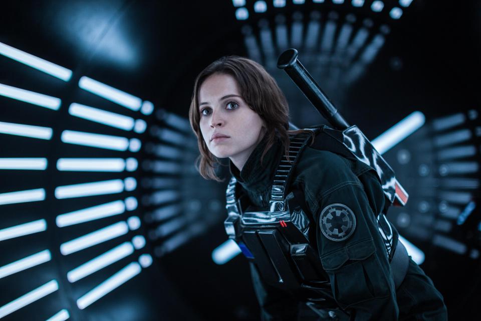  Felicity Jones, star of Rogue One, which used clever animated technology to recreate the role of Grand Moff Tarkin, played by deceased Brit actor Peter Cushing