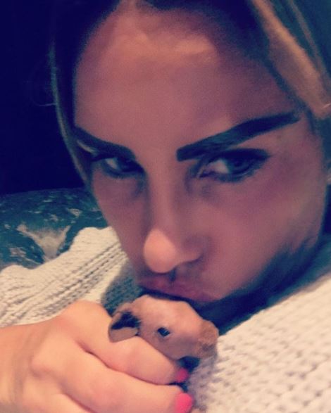  Katie Price has revealed her tattooed eyebrows and lips on Instagram