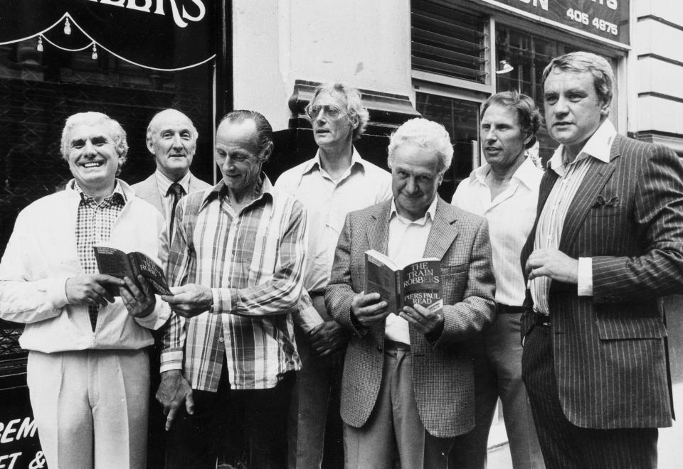  Seven of the Great Train Robbers got together to mark the publication of a book: 'The Train Robbers: Their Story' (L-R) Buster Edwards, Tommy Wisbey, Jim White, Bruce Reynolds, Roger Cordrey, Charles Wilson and Jim Hussey