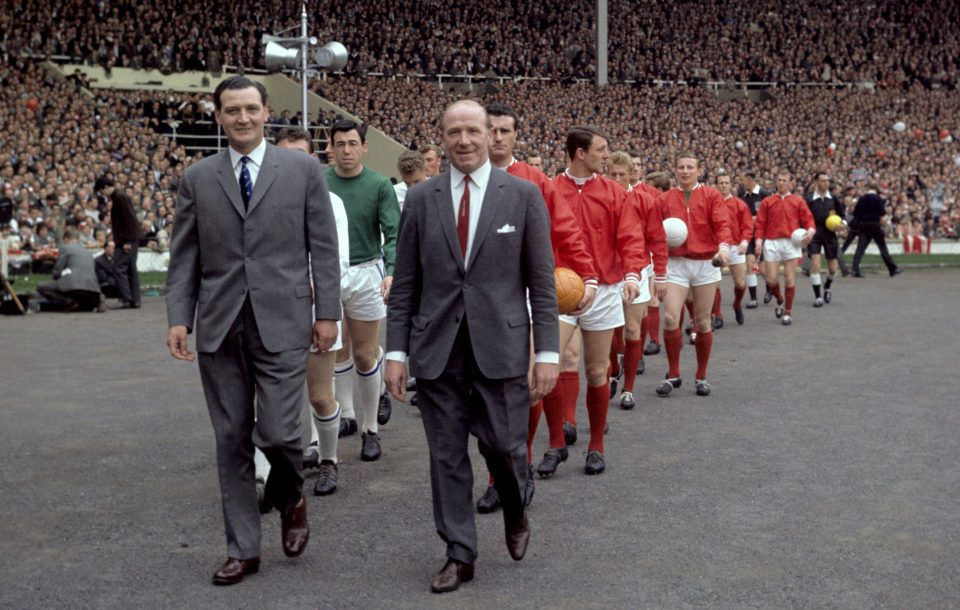  Sir Matt Busby leads his Manchester United players out for 1963 FA Cup final