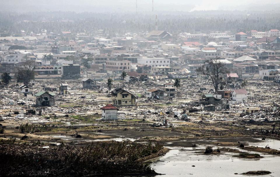  A view of Lampuuk, Indonesia, in February 2004, which was devastated by a tsunami that killed more 230,000