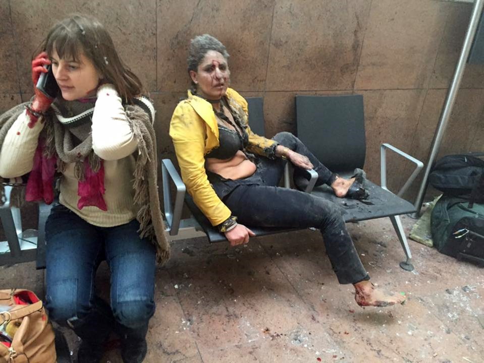 wo women wounded in Brussels Airport in Brussels, Belgium, after explosions were heard