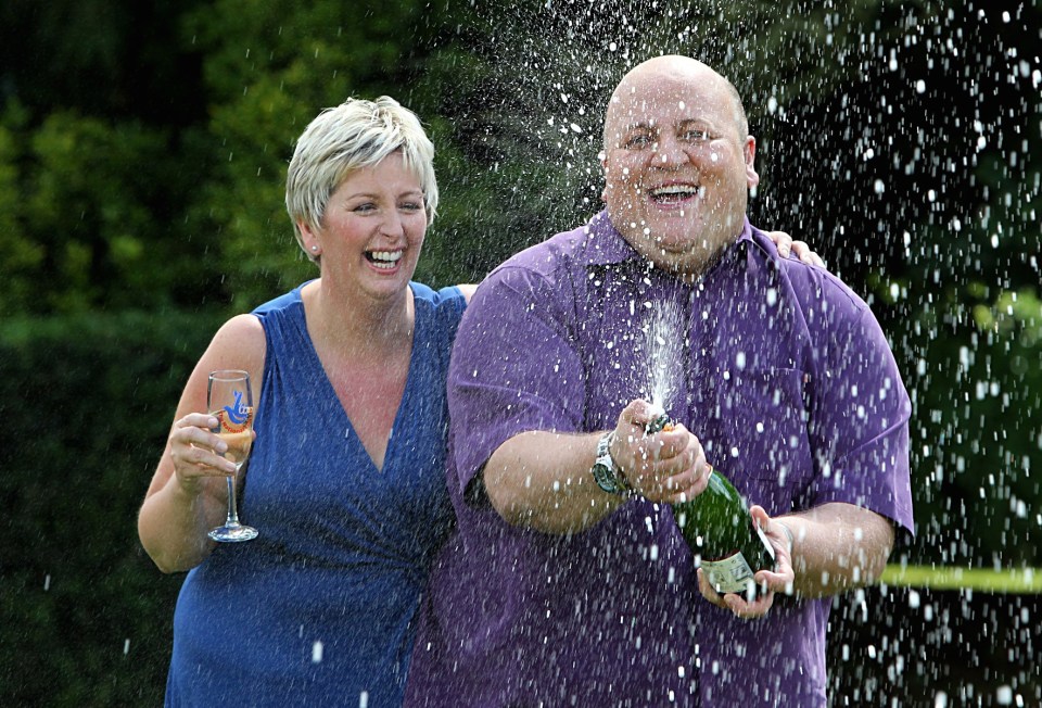 Gillian and then husband Adrian Bayford celebrate winning the huge jackpot in 2012 