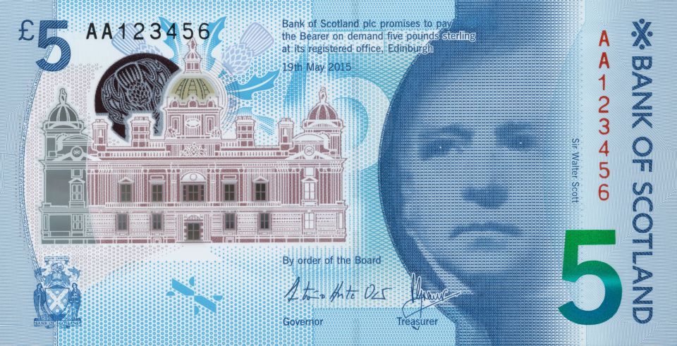  The Scottish five pound note has a different design to the English one and shopkeepers are not required to accept it