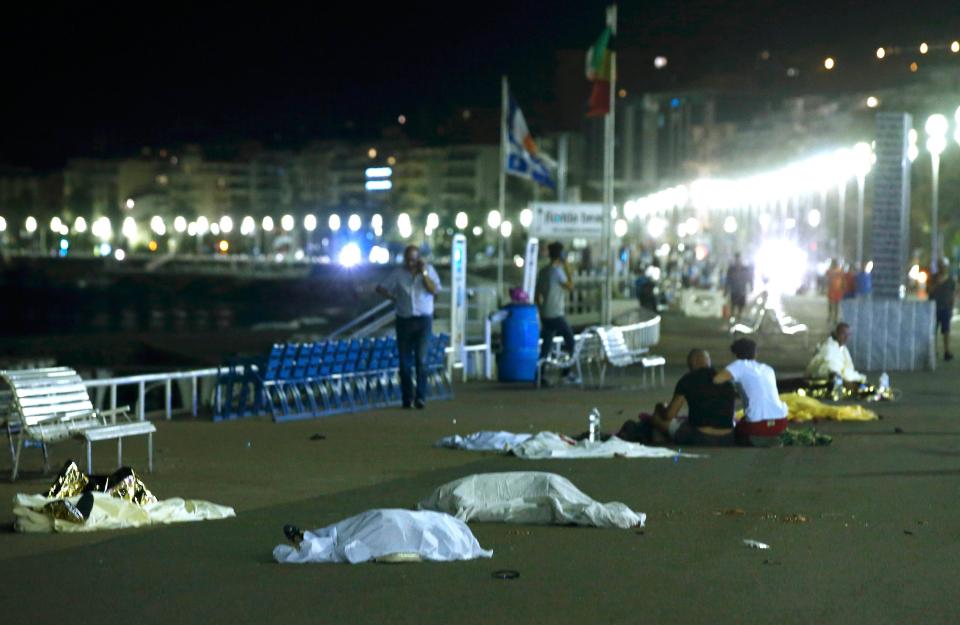  Bodies are seen on the ground in Nice, France, on July 15 the day after the mass murder