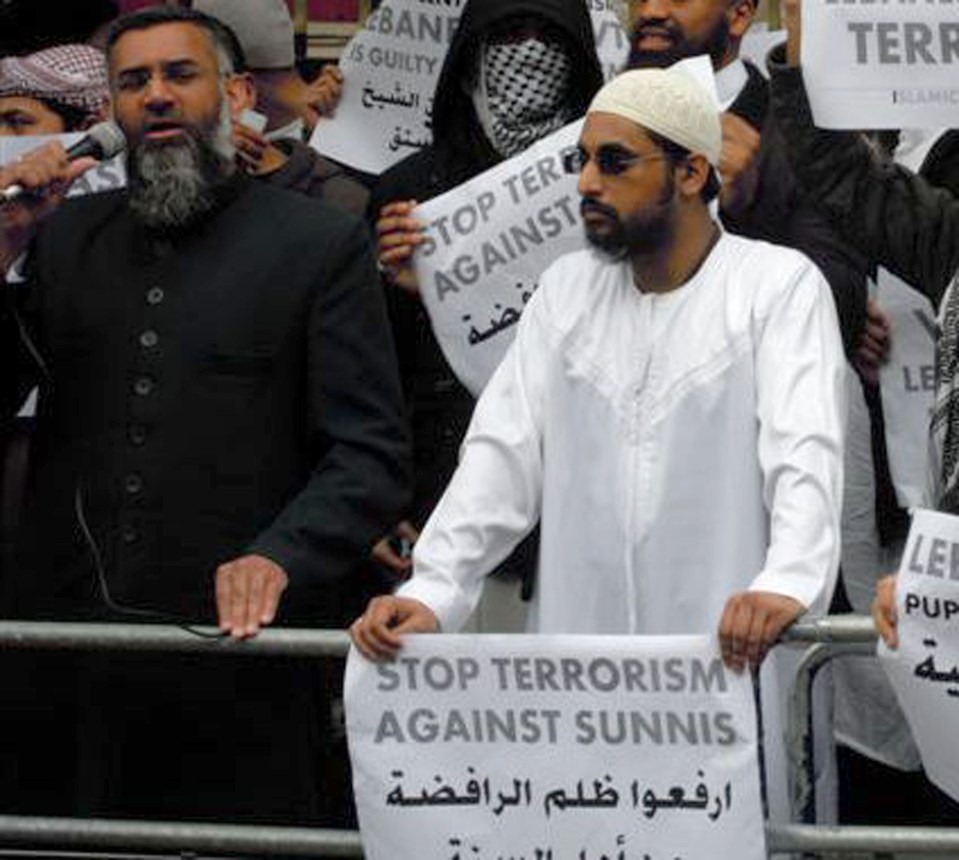  Choudary, left, and Rahman, right, pictured at an extremist rally in the UK, were both convicted of terror offences and jailed in September