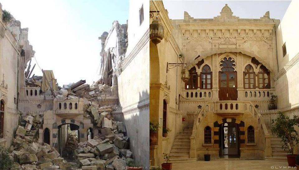  Before (right) and now (left): The citadel of Aleppo has received significant damage in the ongoing Syrian civil war