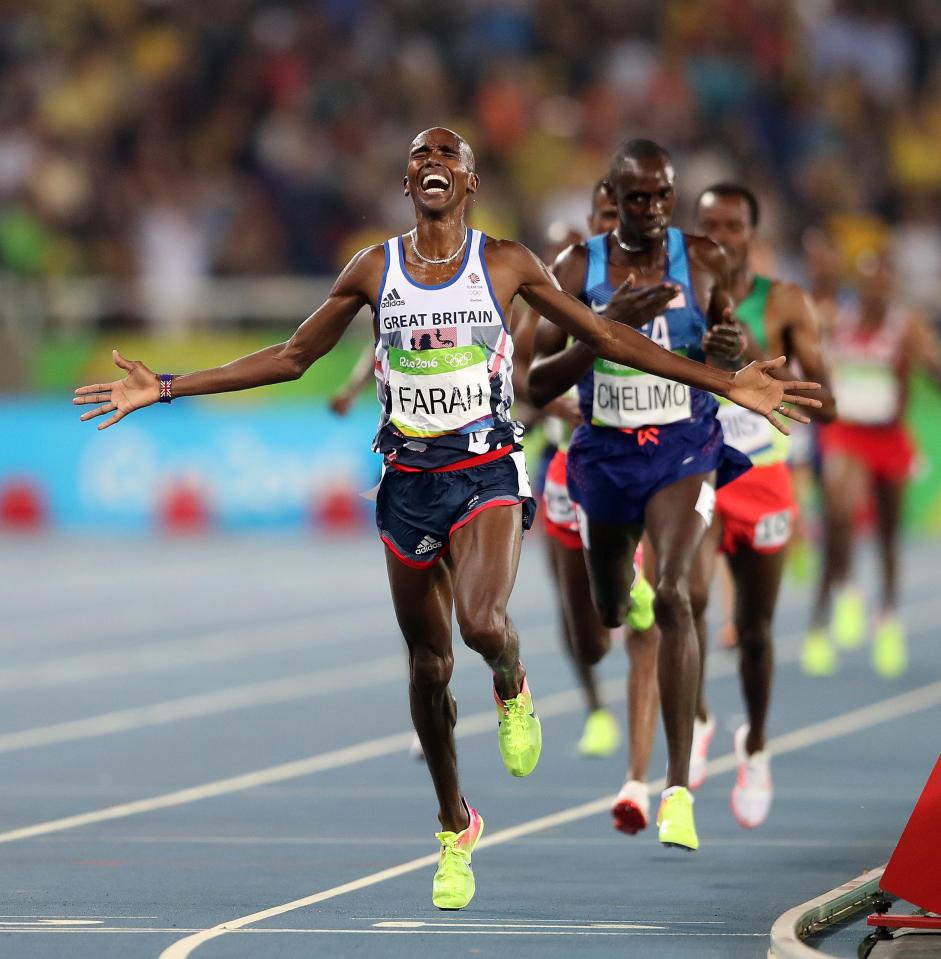 Farah celebrating winning a gold medal this Summer