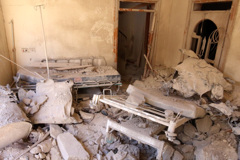  A damaged field hospital room after airstrikes in a rebel held area in Aleppo in October