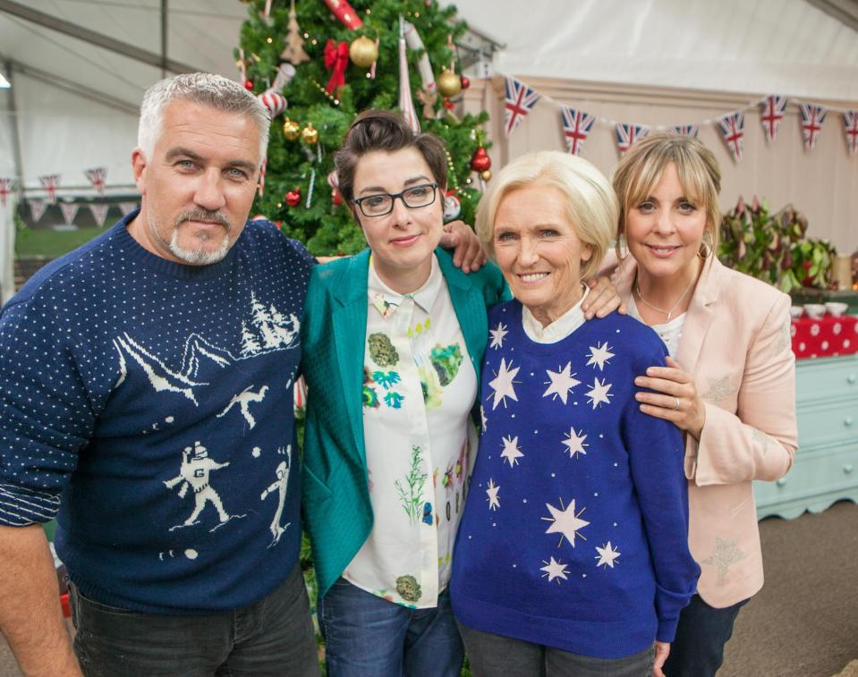 Paul Hollywood, Sue Perkins, Marry Berry and Mel Giedroyc star in the Christmas Day special of The Great British Bake Off