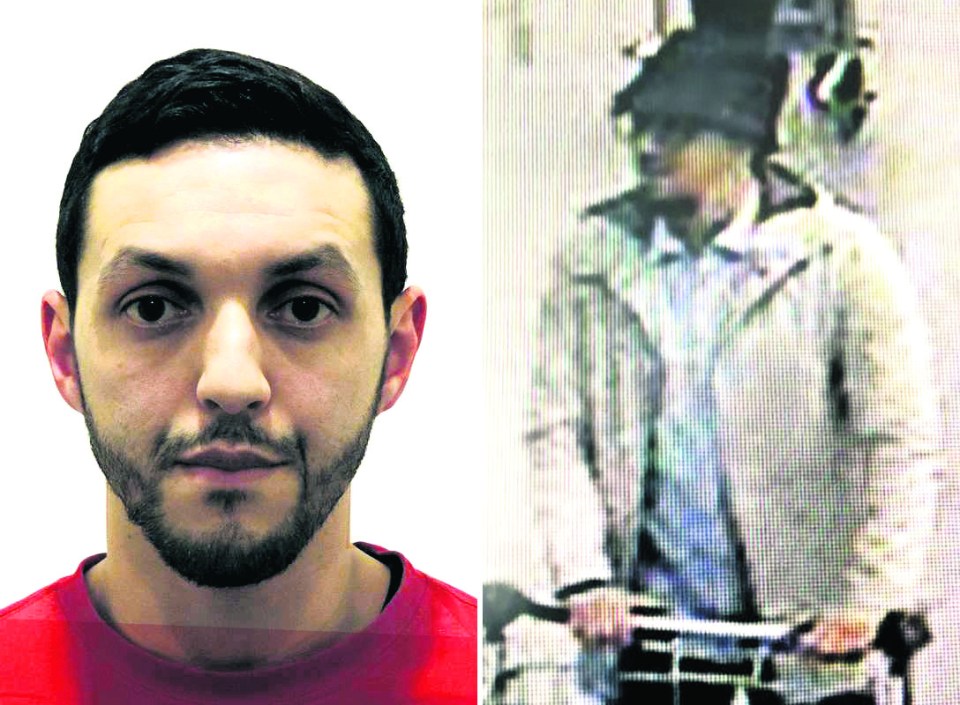  Mohamed Abrini (left) and a CCTV camera showing the bombing suspect of the attacks at Brussels Airport in March