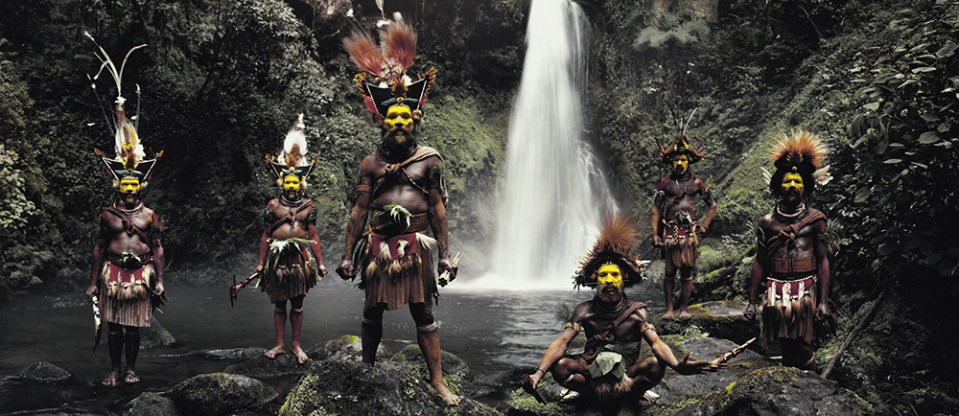  Tumbu, Hangu, Peter, Hapiya, Kati, Hengene and Steven from the Huli Wigmen, pictured in Papua New Guinea in 2010