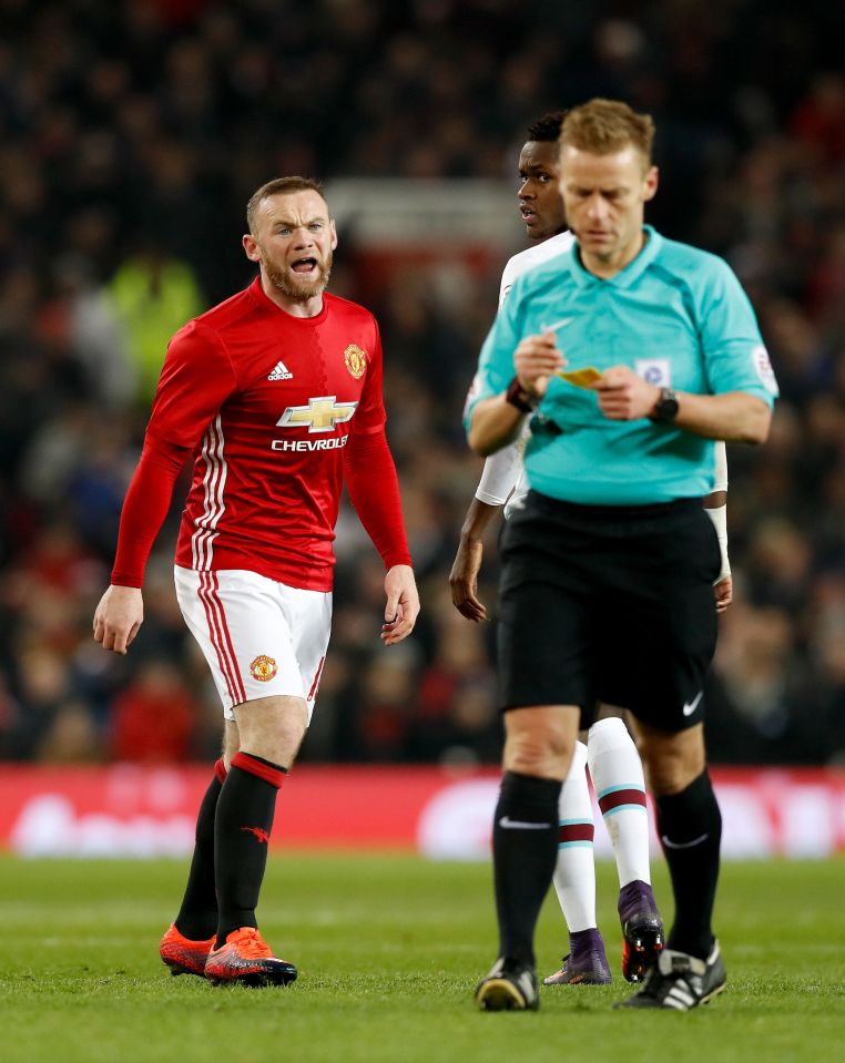  Wayne Rooney was shown a yellow card for dissent against the referee