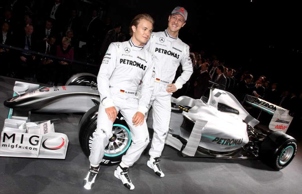  Michael Schumacher and Nico Rosberg posed for Mercedes