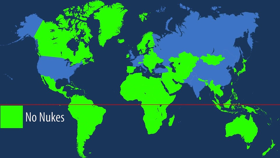  The video also shows the areas in the world where there are no nuclear weapons officially held