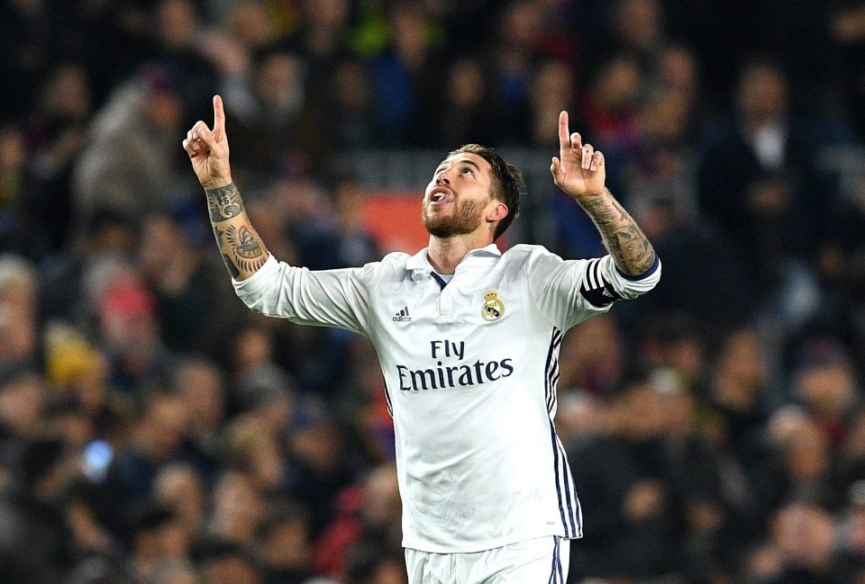  Ramos pointed to the sky after scoring last-gasp equaliser against Barcelona