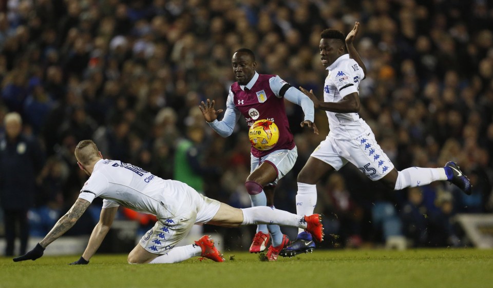  Albert Adomah had a great chance to put Villa ahead at Elland Road