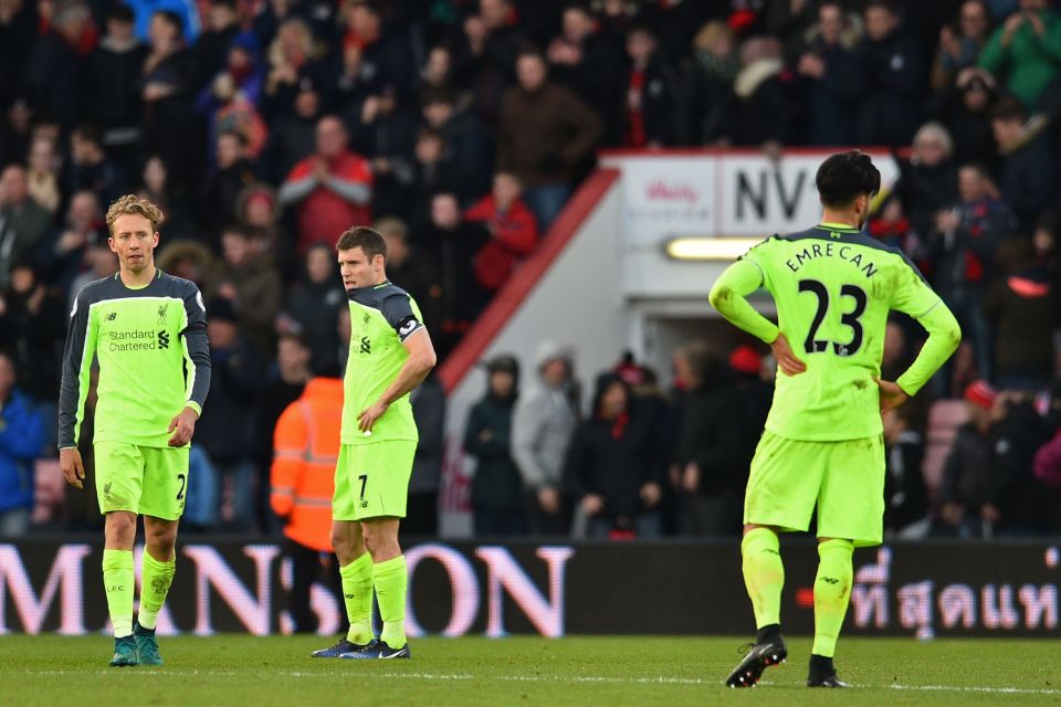  Liverpool were left dejected after Bournemouth netted three late goals