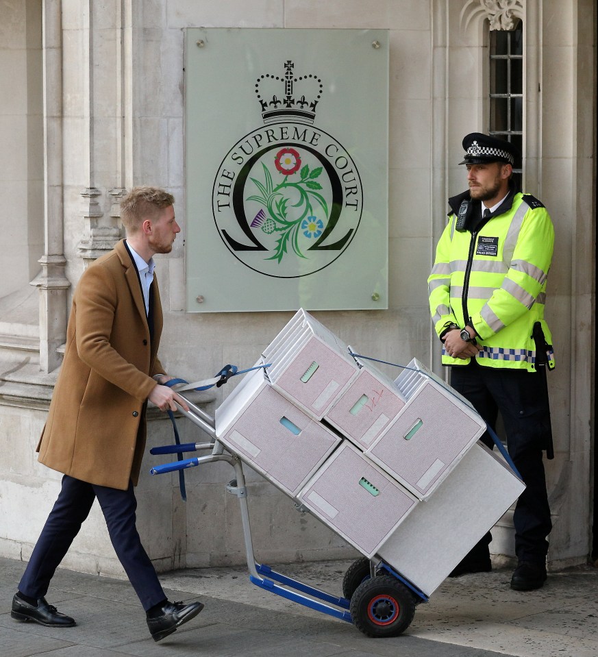  Boxes of documents were wheeled into the court ahead of the hearing