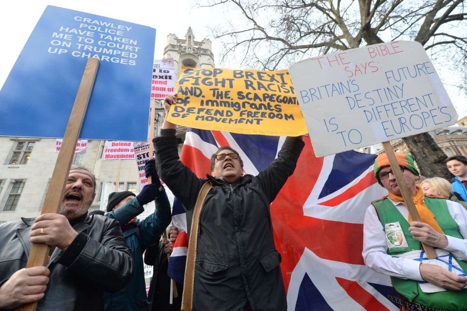  Protesters - both for and against Brexit - demonstrated outside the court yesterday