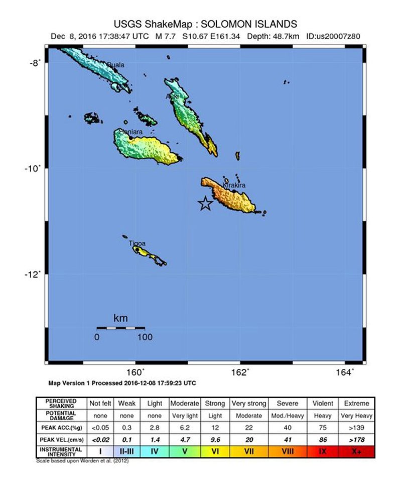  The 7.7 magnitude earthquake hit off the coast of the Soloman Islands Thursday afternoon