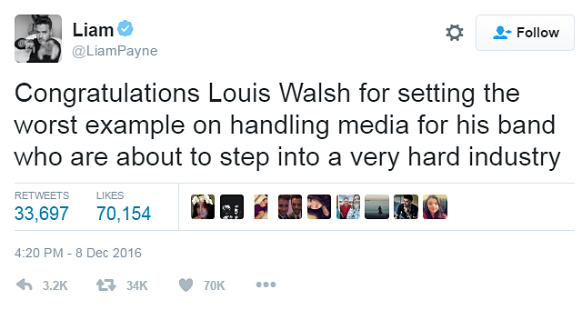  Liam took to Twitter on Thursday night to blast the X Factor judge