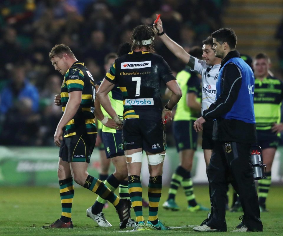  Hartley's latest offence saw him play just six minutes for Northampton before being sent off