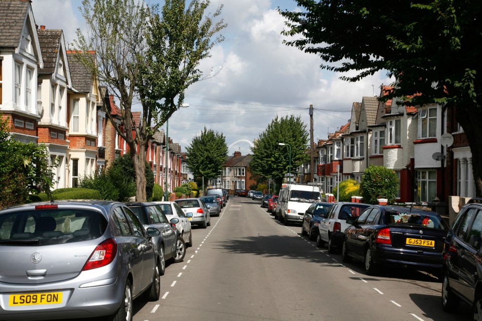 Looking down Harlesden Gardens to a distant Wembley Arch, Harlesden, London, UK