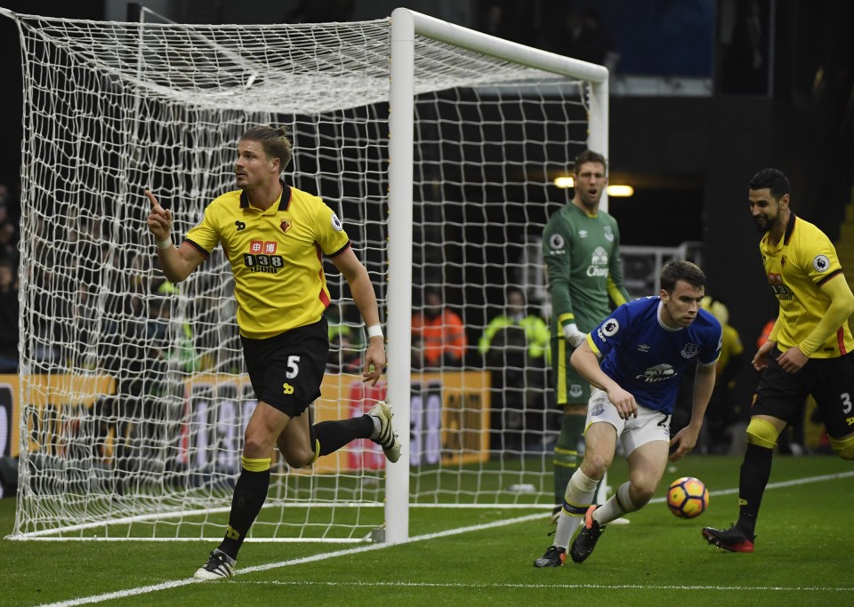  Watford's Sebastian Prodl headed home Waford's second to send the home fans into raptures