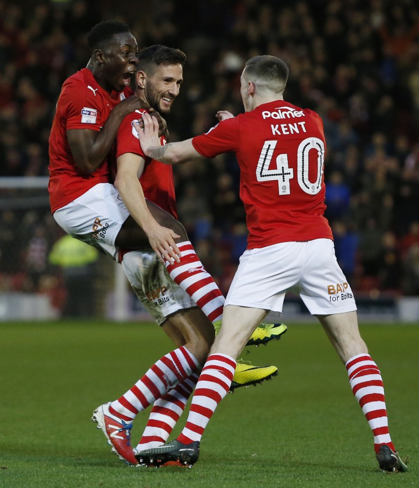  Conor Hourihane celebrates his screamer for Barnsley's second goal