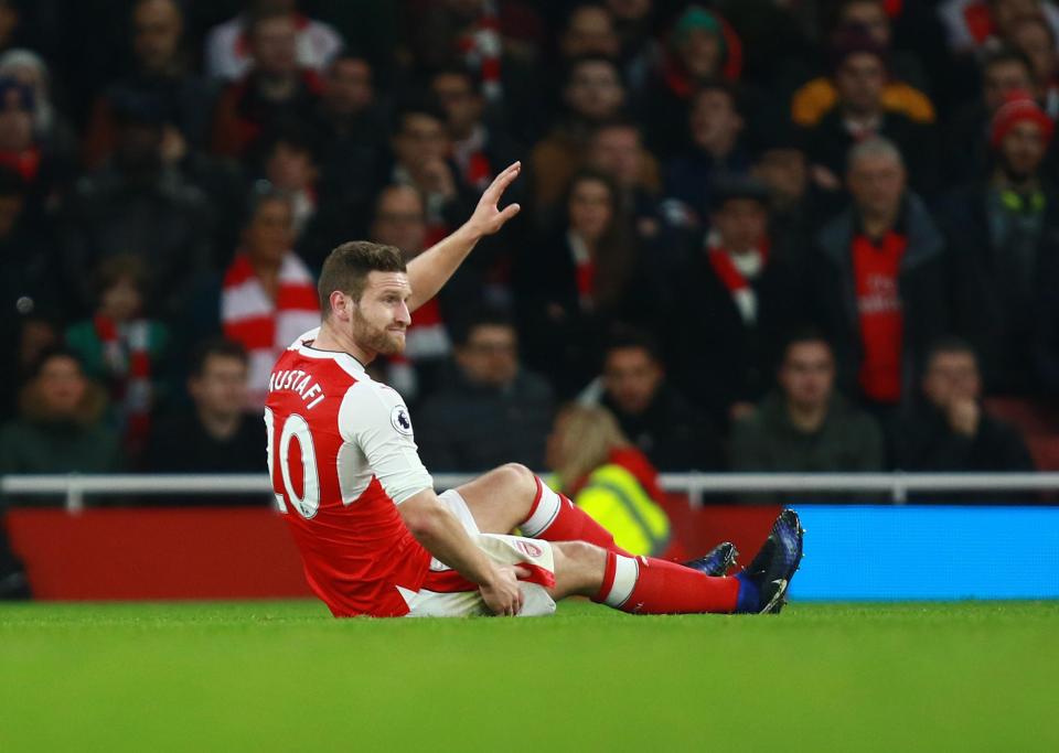  Mustafi picked up a hamstring injury against Stoke