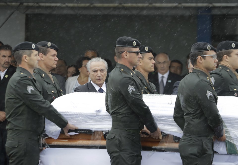  President Michel Temer attends the arrival ceremony of the coffins with the remains of Chapecoense soccer team victims