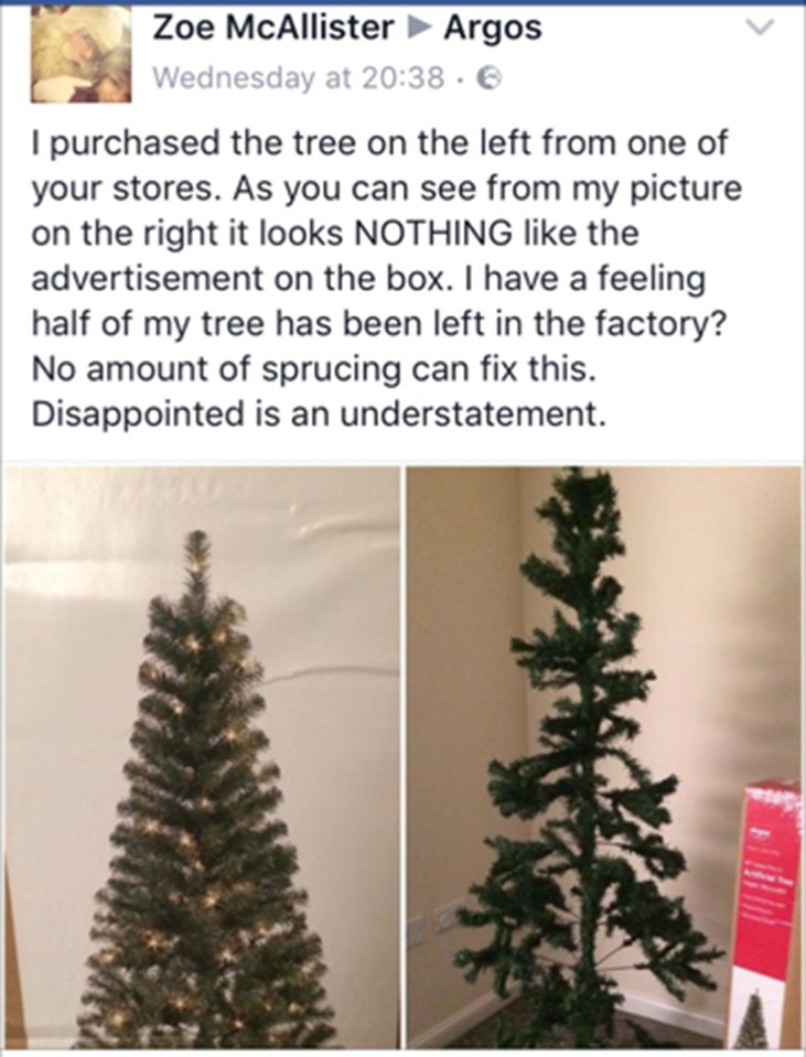  She wrote to Argos to tell them of the problem and they offered to replace the tree