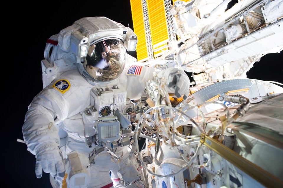  Expedition 48 Commander Jeff Williams during a five hour and 58-minute spacewalk on the International Space Station in 2016