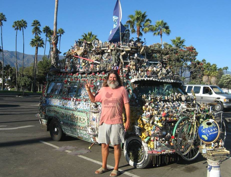  Jameson posing in front of his art car - the Temple of Love