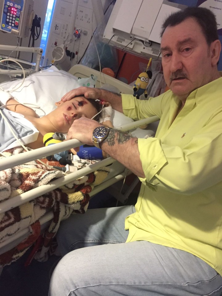  David pictured with his son Jake as he lay in his hospital bed