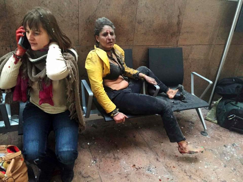  Nidhi Chapekhar, a 40-year-old Jet Airways flight attendant from Mumbai, right, and another unidentified woman are pictured wounded in Brussels Airport