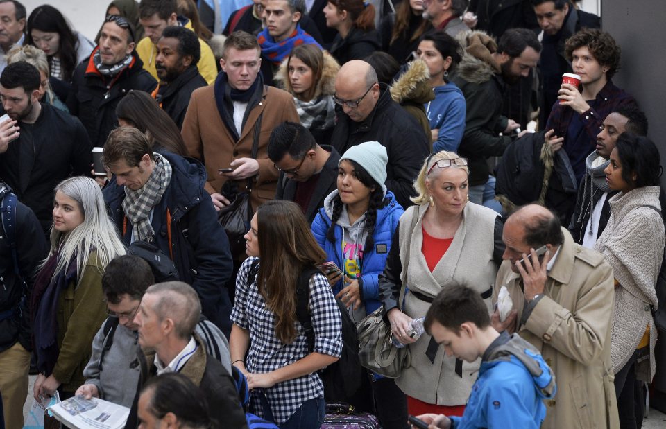  A crowd of commuters formed at London Victoria today as they waited for Gatwick Express trains