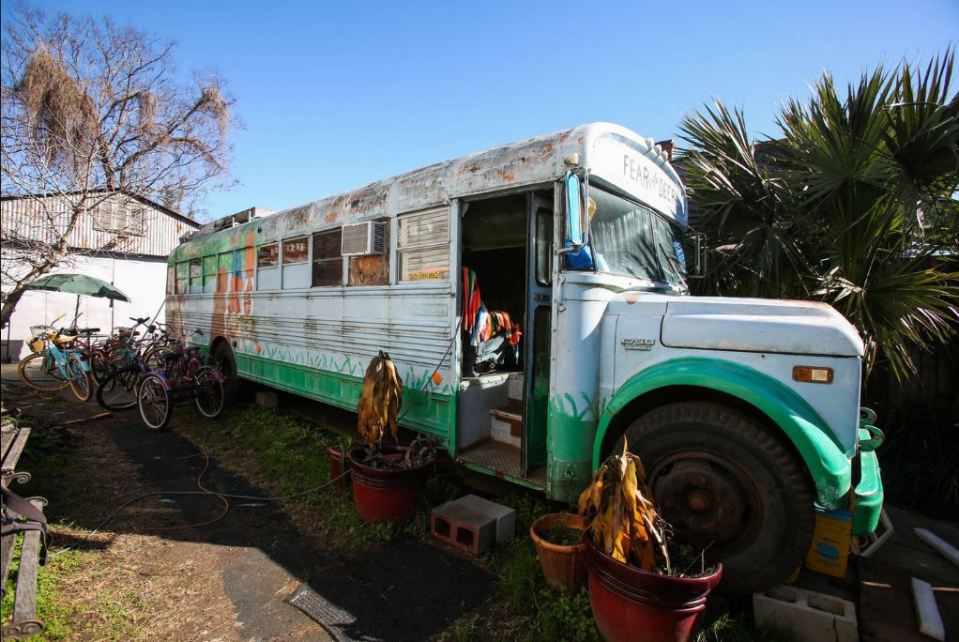  This old hippy bus was lived in for four years by a Hurricane Katrina relief worker