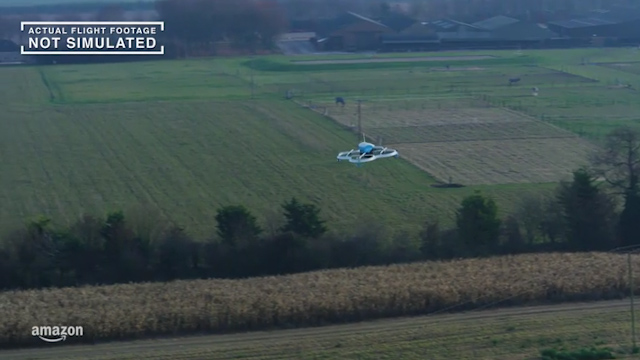  The drone flew over fields to get to the remote destination, and dropped off the package safely outside the customer's house